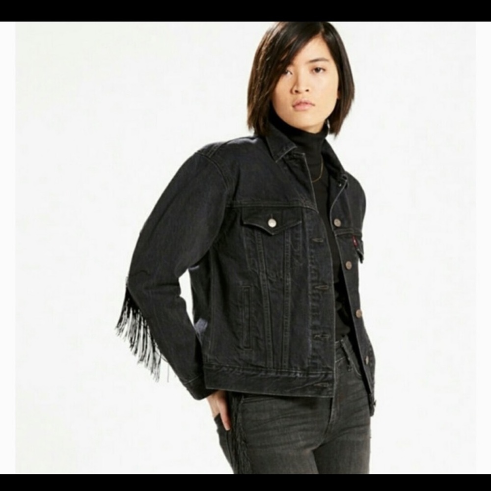 Levi Black Denim Fringe Jacket
